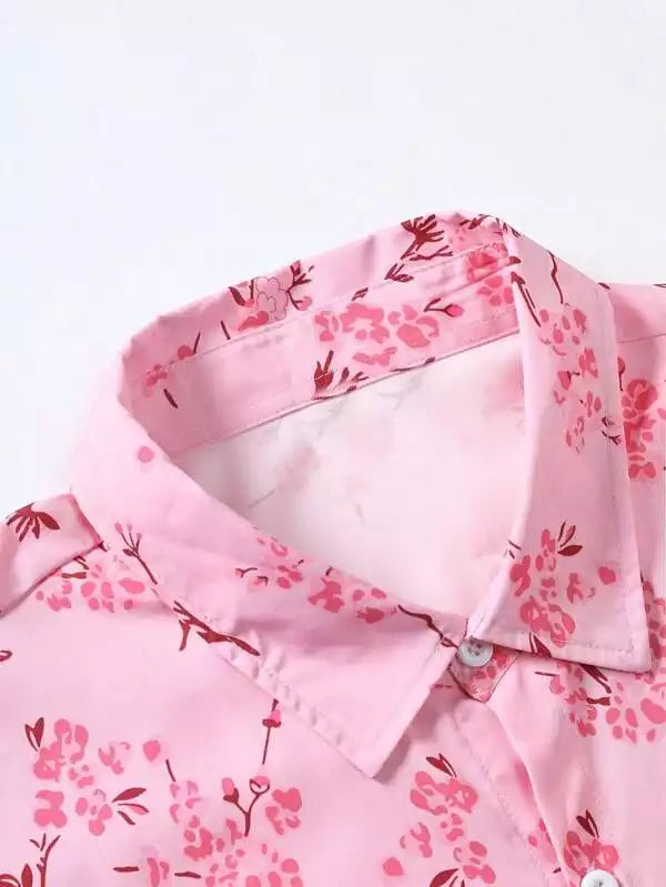 Pink Rose Design Beach and casual Multicolor Printed Shirt Cotton Material Half Sleeves Mens stylian.in