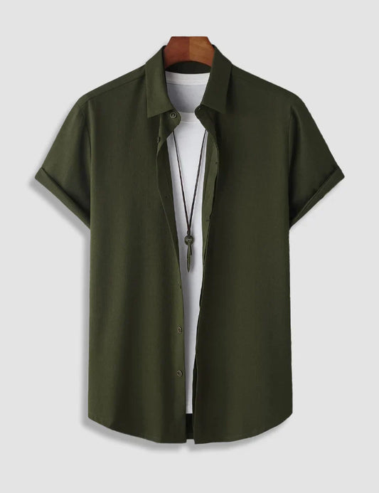 Plain Bottle Green Half Sleeves Cotton Material Mens Shirt