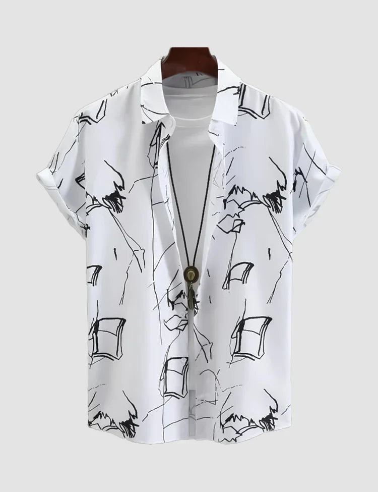 Scratch Pattern Digital Printed Half Sleeves Cotton Material Mens Shirt