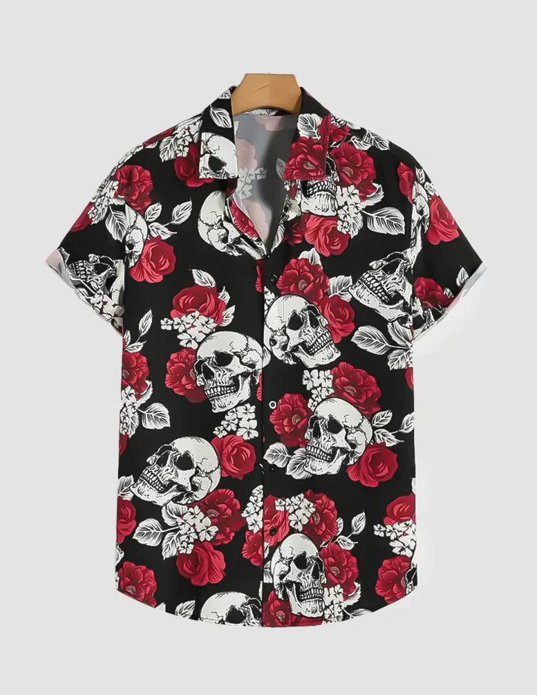 Skull Pattern Digital Printed Half Sleeves Cotton Material Mens Shirt