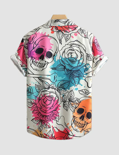 Skull Pattern Digital Printed Half Sleeves Cotton Material Mens Shirt