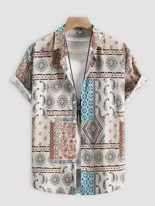 Mandala Pattern Beach and casual Multicolor Printed Shirt Cotton Material Half Sleeves Mens stylian.in