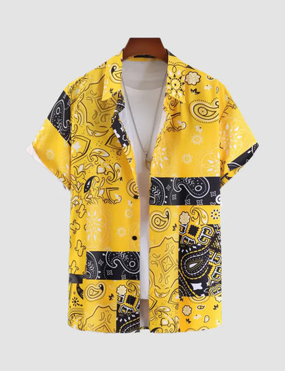 Tender Yellow Digital Printed Half Sleeves Cotton Material Mens Shirt