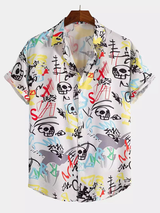 Halloween Pattern Beach and casual Multicolor Printed Shirt Cotton Material Half Sleeves Mens stylian.in