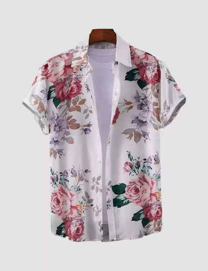 PINK ROSE  Design Mens Half Sleeves Cotton Shirts