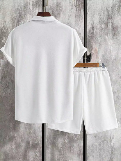 White Solid  Design Mens Half Sleeves Cords Cotton Material