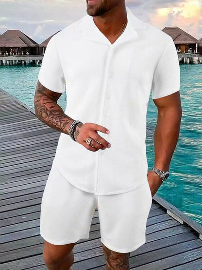 White Solid  Design Mens Half Sleeves Cords Cotton Material