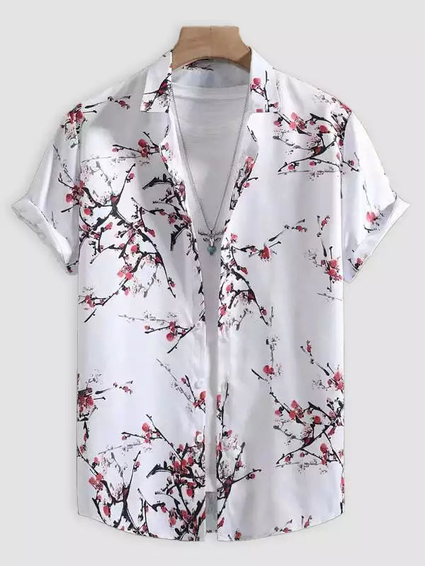 Flower on White Beach and casual Multicolor Printed Shirt Cotton Material Half Sleeves Mens stylian.in