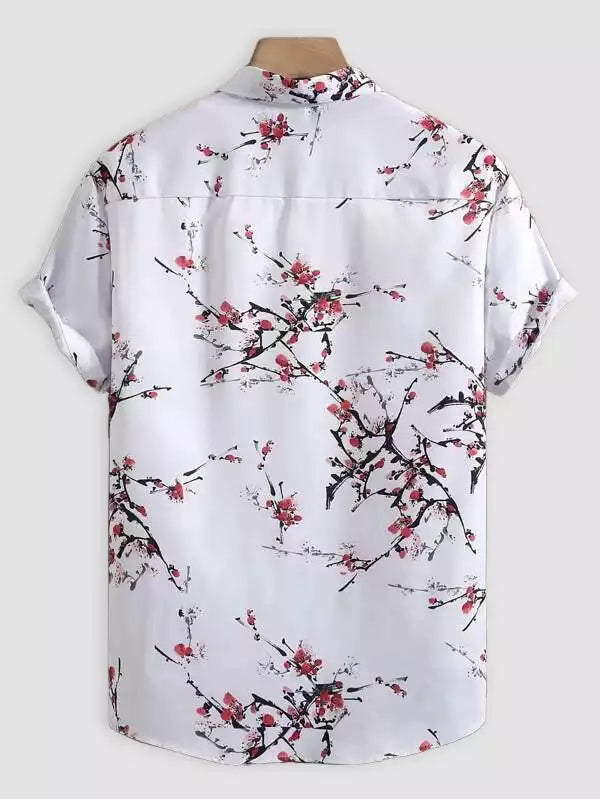 Flower on White Beach and casual Multicolor Printed Shirt Cotton Material Half Sleeves Mens stylian.in