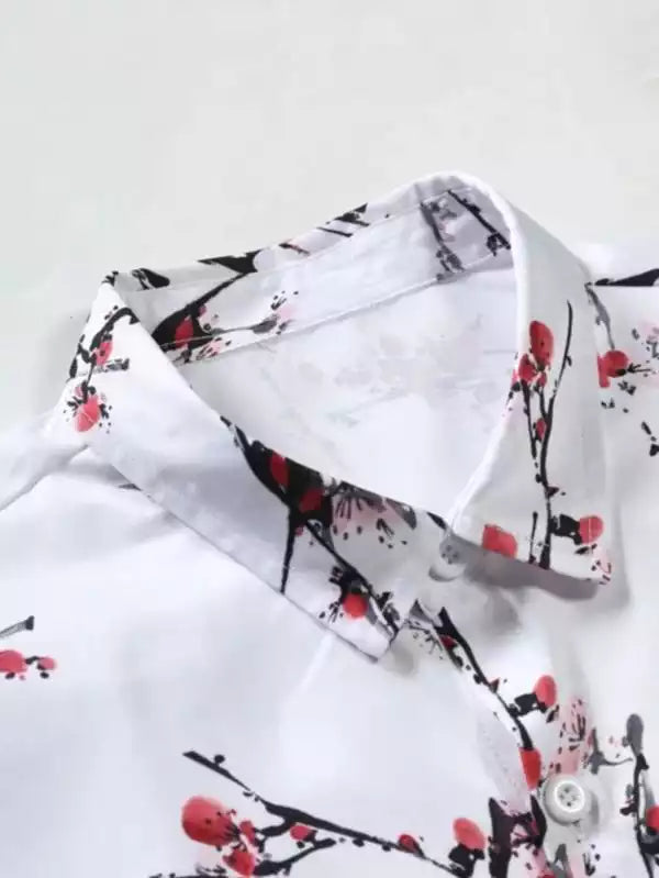 Flower on White Beach and casual Multicolor Printed Shirt Cotton Material Half Sleeves Mens stylian.in