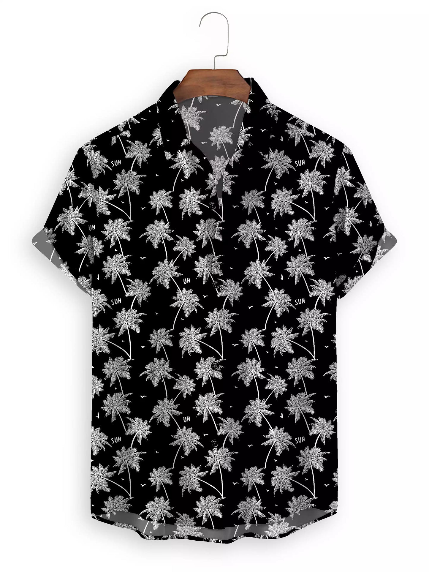 Black and White Trees Design Cotton Material Printed Beach Wear Half Sleeves Shirt for Men